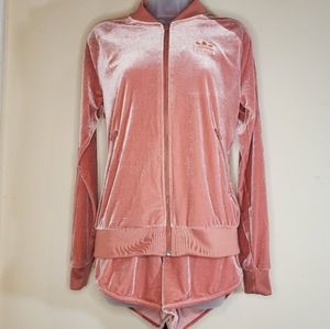 Adidas Originals Pink Velvet Jacket and Shorts Small
